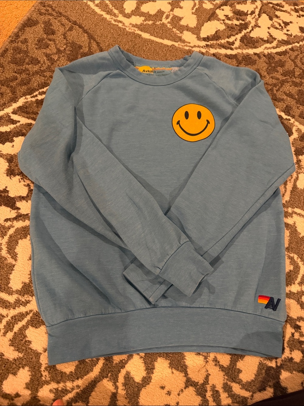 Aviator Nation Light Blue Crewneck Sweater with Smiley